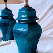 2 blue crackle ceramic desk lamp bases, 1950s