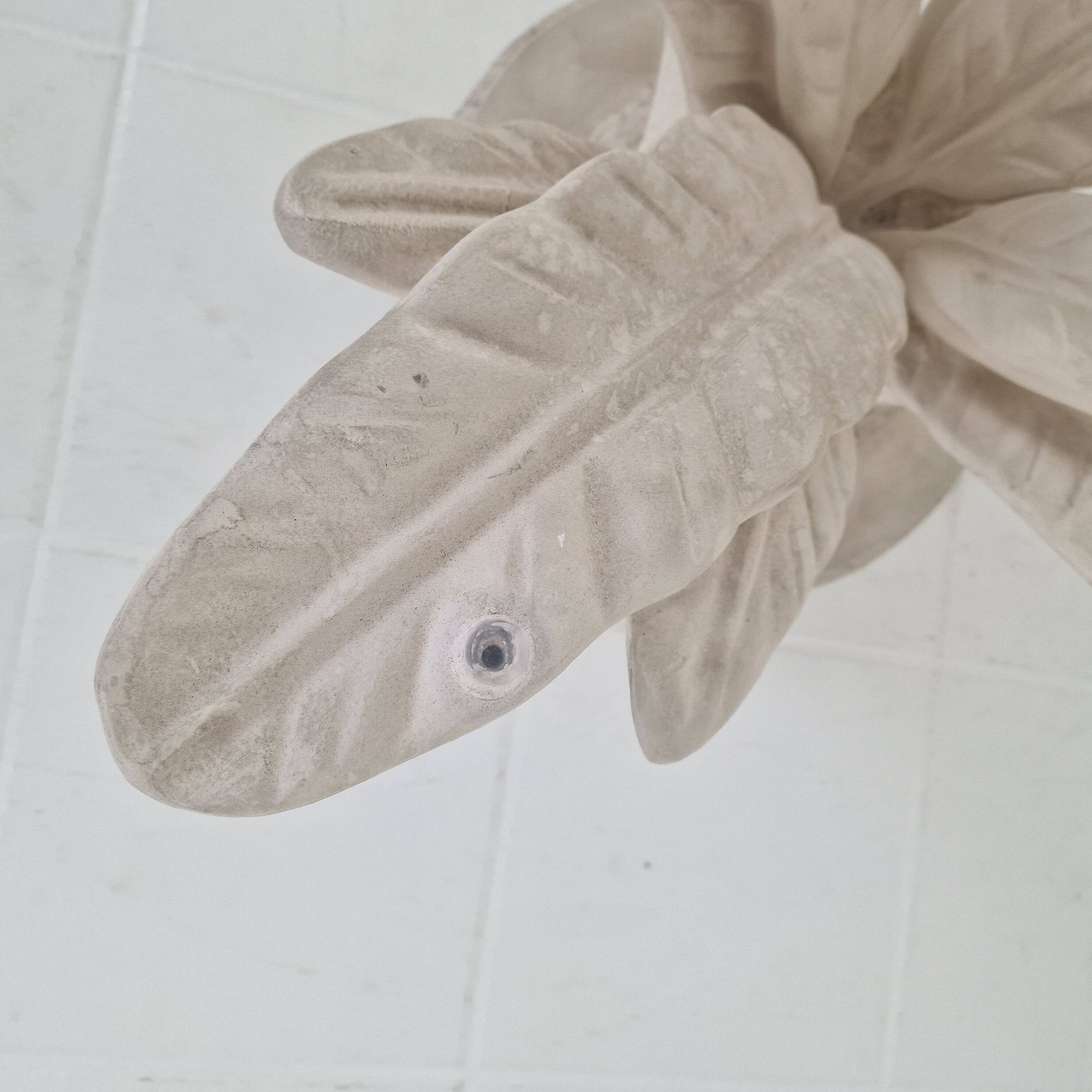 Italian "Flower" Coffee Table in Plaster With Facet Cut Round Plate, 1970s