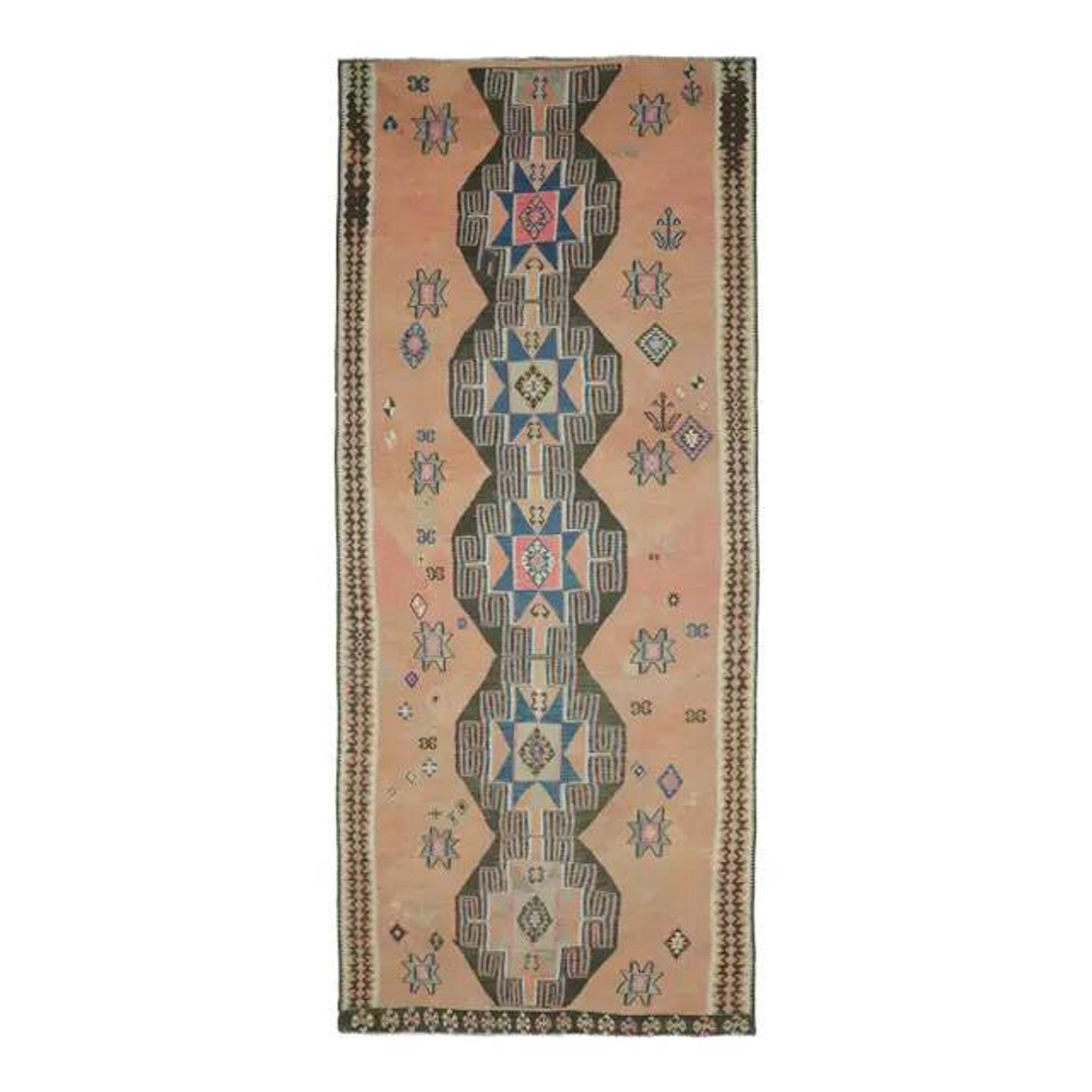 Vintage Turkish Oushak Handmade Cotton Orange Wool Kilim Runner Rug 170x404