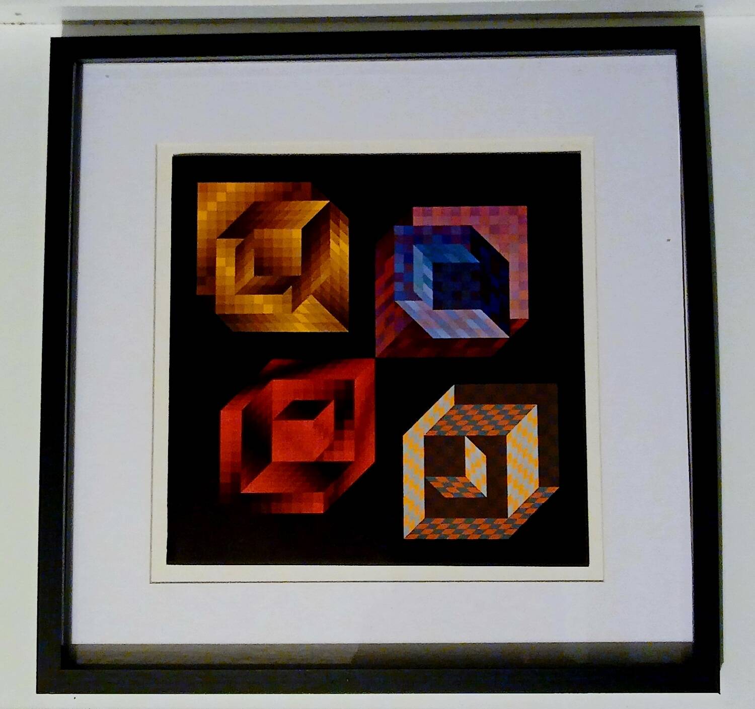 Tableau Vintage Art Optique - Victor Vasarely - Frame 40x40cm