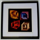 Tableau Vintage Art Optique - Victor Vasarely - Frame 40x40cm