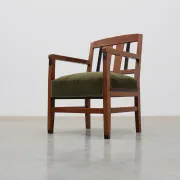 Amsterdamse School Oak Armchair with Green Velvet Seat, Netherlands, 1920s