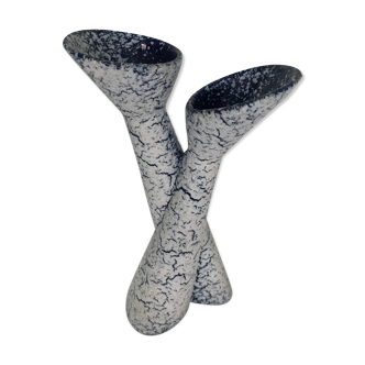 Double-necked vase "Snowstone", white and blue enamelled earthenware, circa 1960s