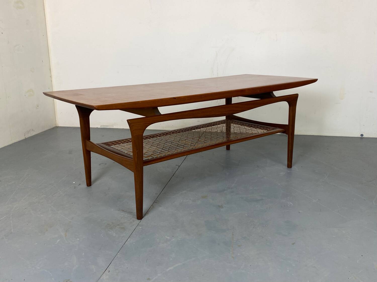 Mid-Century Danish Teak and Rattan Scandinavian Coffee Table, 1950s