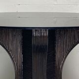 Pencil reed rattan bamboo dining or side table base with smoked glass top, 1970s