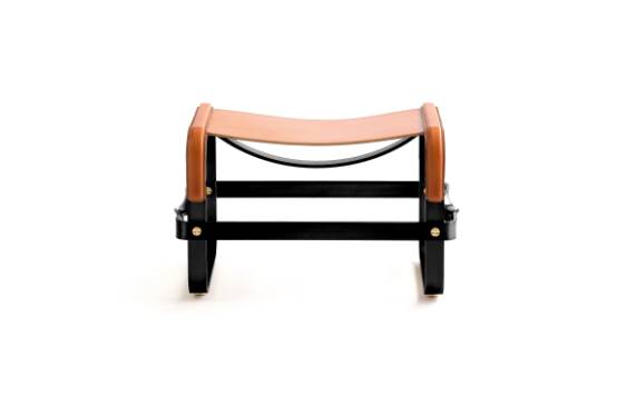 Smoked Black Steel Footrest and Natural Tobacco Leather, Contemporary Style