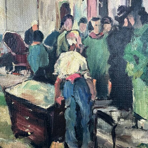 Tableau vintage « La vente aux enchères »