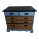 Chest of drawers with 5 drawers in solid dark wood and patinated blue.