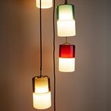 Hanging lamp with five elements in white opaline glass and coloured Murano glass by Putzler Pelill Production, 1960s.