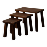 Vintage Brutalist Solid Oak Nesting Tables (Set of 3) – Dutch, 1970s