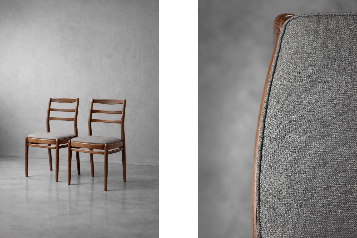 Vintage Mid-Century Danish Modern Elegant Teak & Grey Fabric Chairs, 1960s