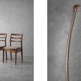 Vintage Mid-Century Danish Modern Elegant Teak & Grey Fabric Chairs, 1960s