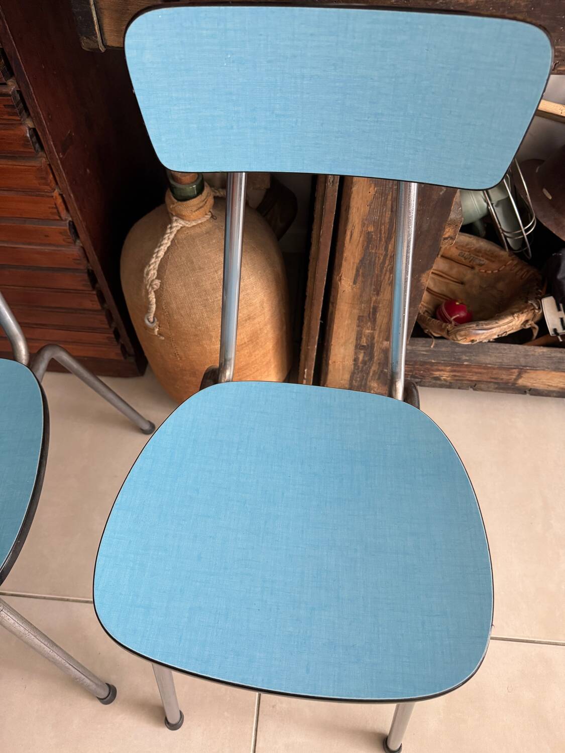 Pair of vintage blue Formica chairs
