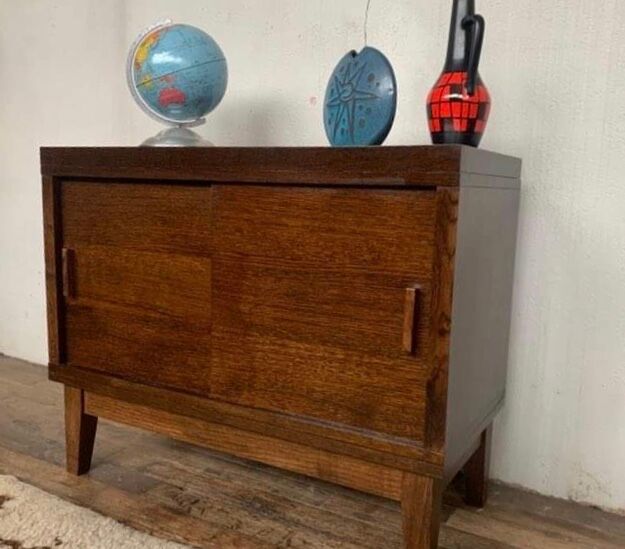 LOW FURNITURE RUSTIC SIDEBOARD MODERNIST ENFILADE HAS 2 DOORS IN CHENE - WIDTH 90 CM