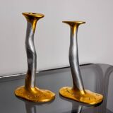 Pair of Brutalist Candlesticks by David Marshall, Bronze and Aluminum, Esp
