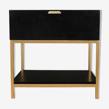 Table de chevet noire avec étagère et tiroir