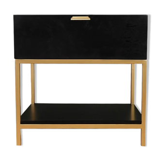 Black bedside table with shelf and drawer