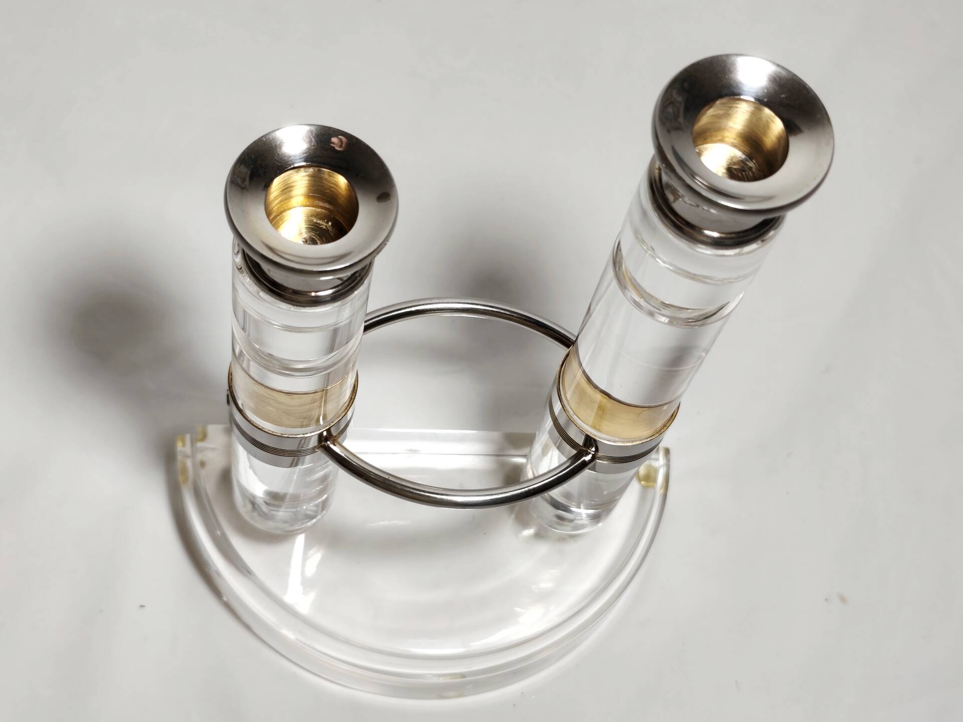 Acrylic and metal candelabrum. Spain, 1980s.