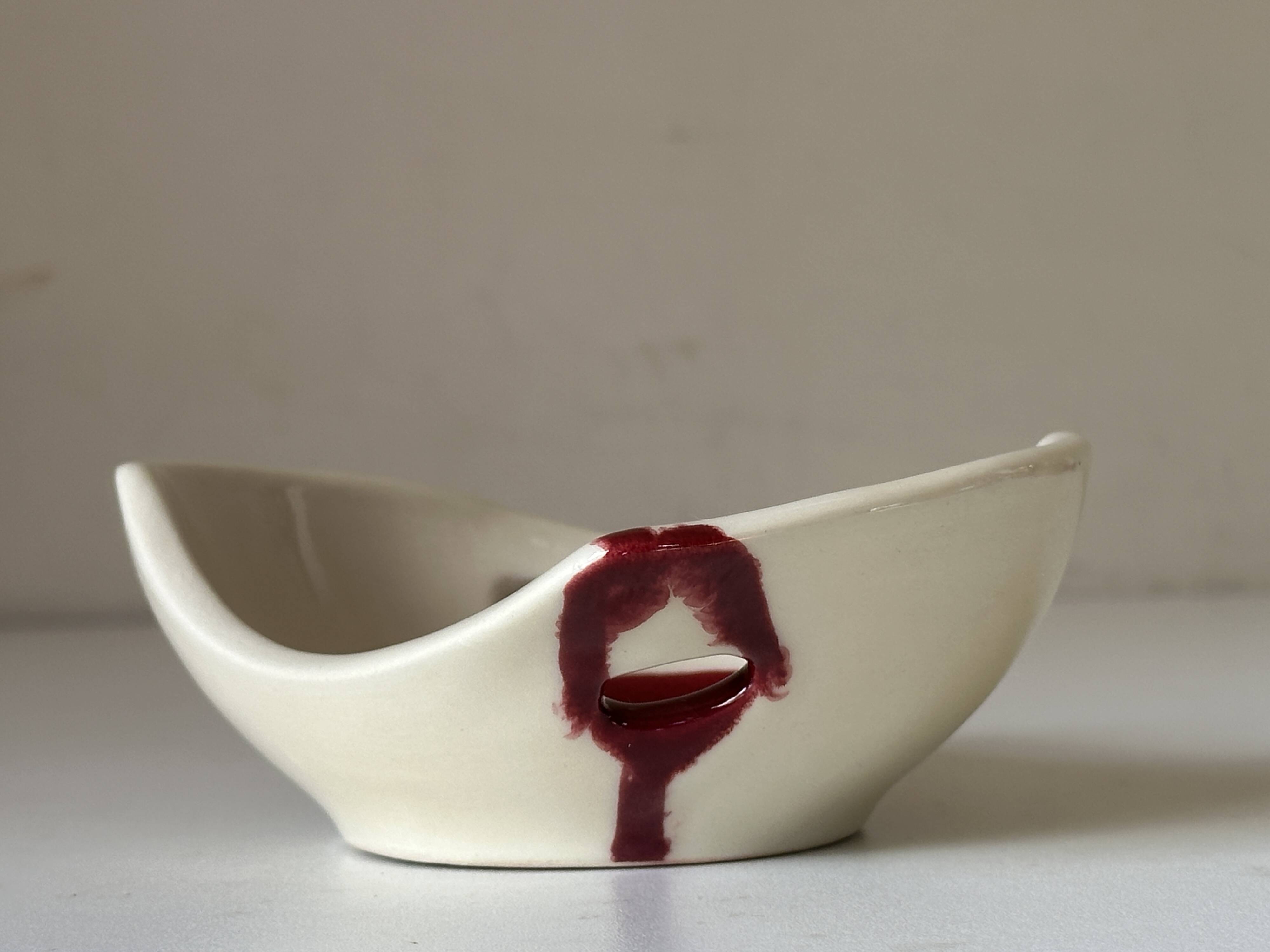 Ceramic empty pocket bowl signed Lude France 1960s