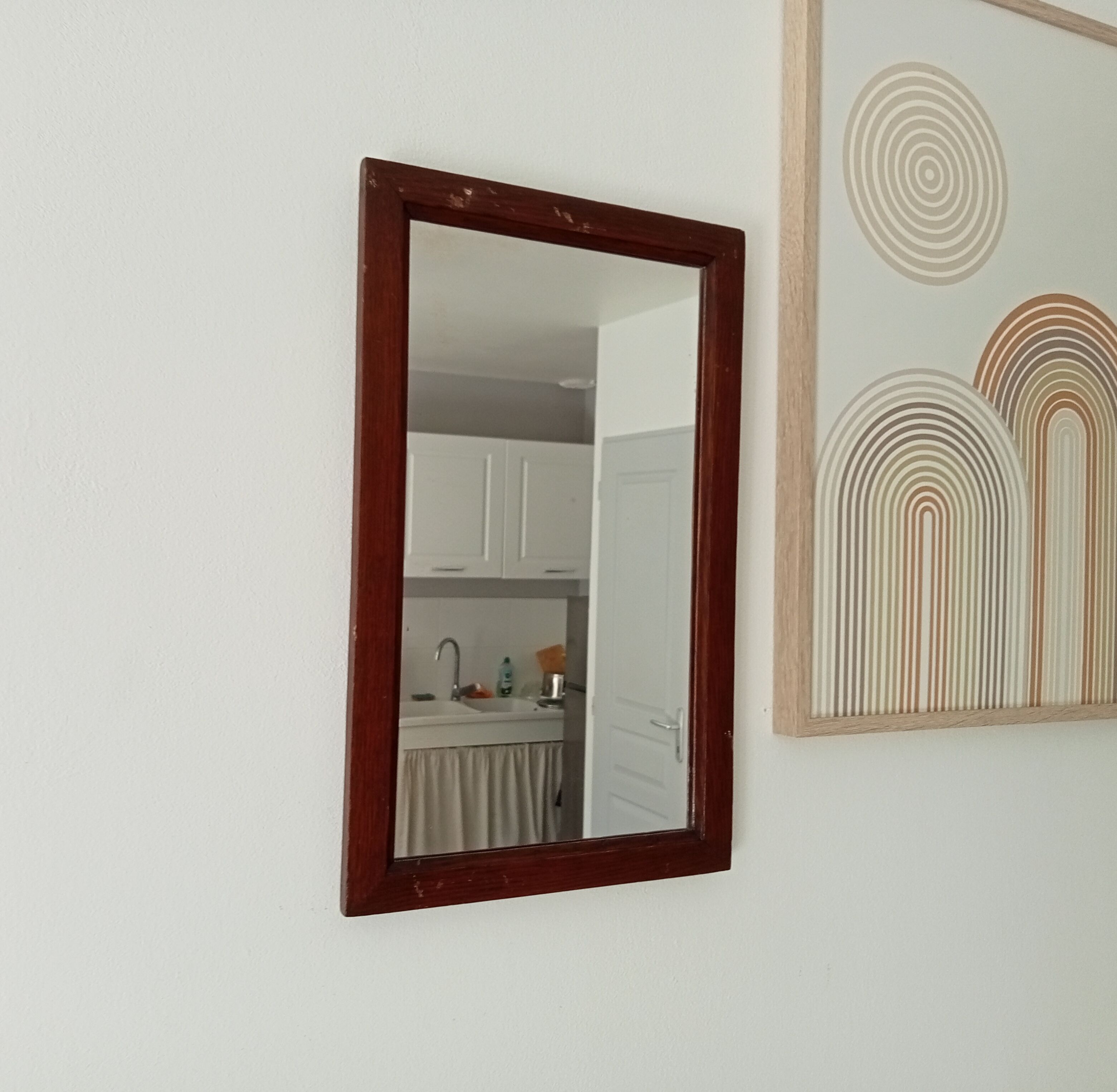 Vintage rectangular mirror in solid wood
