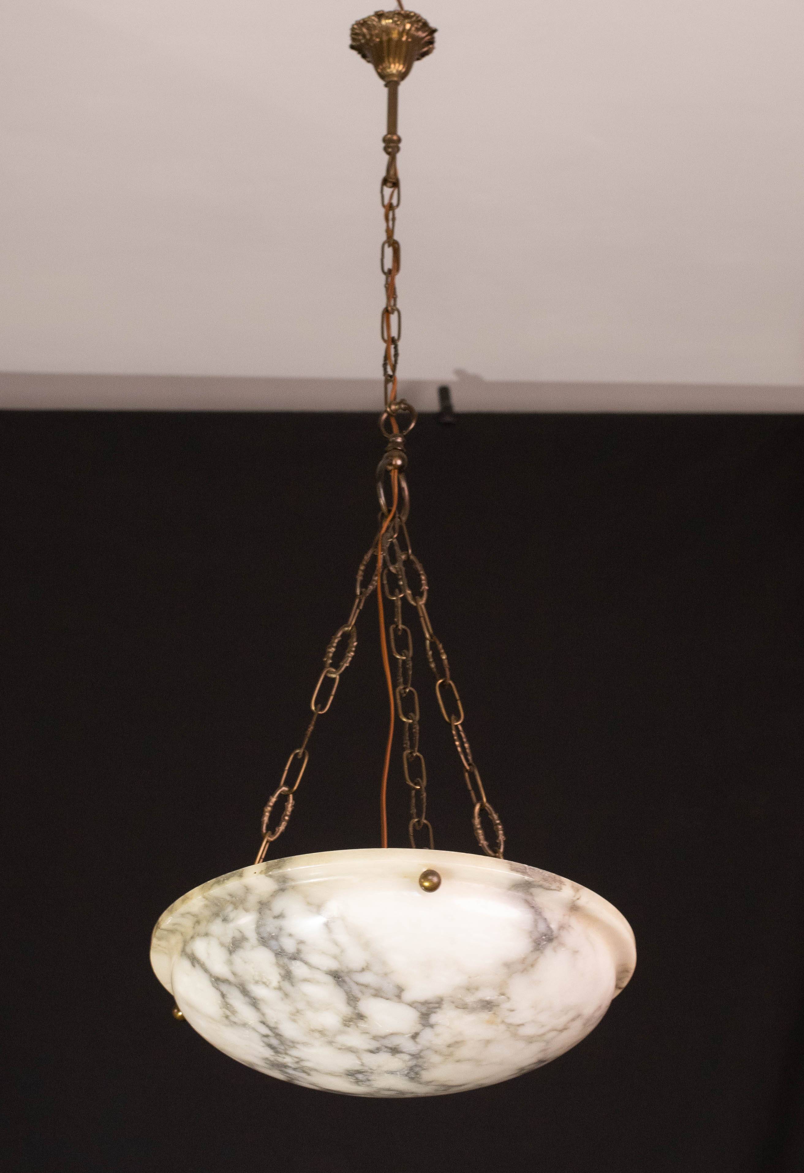 Art Deco White Albaster Chandelier, 1950s