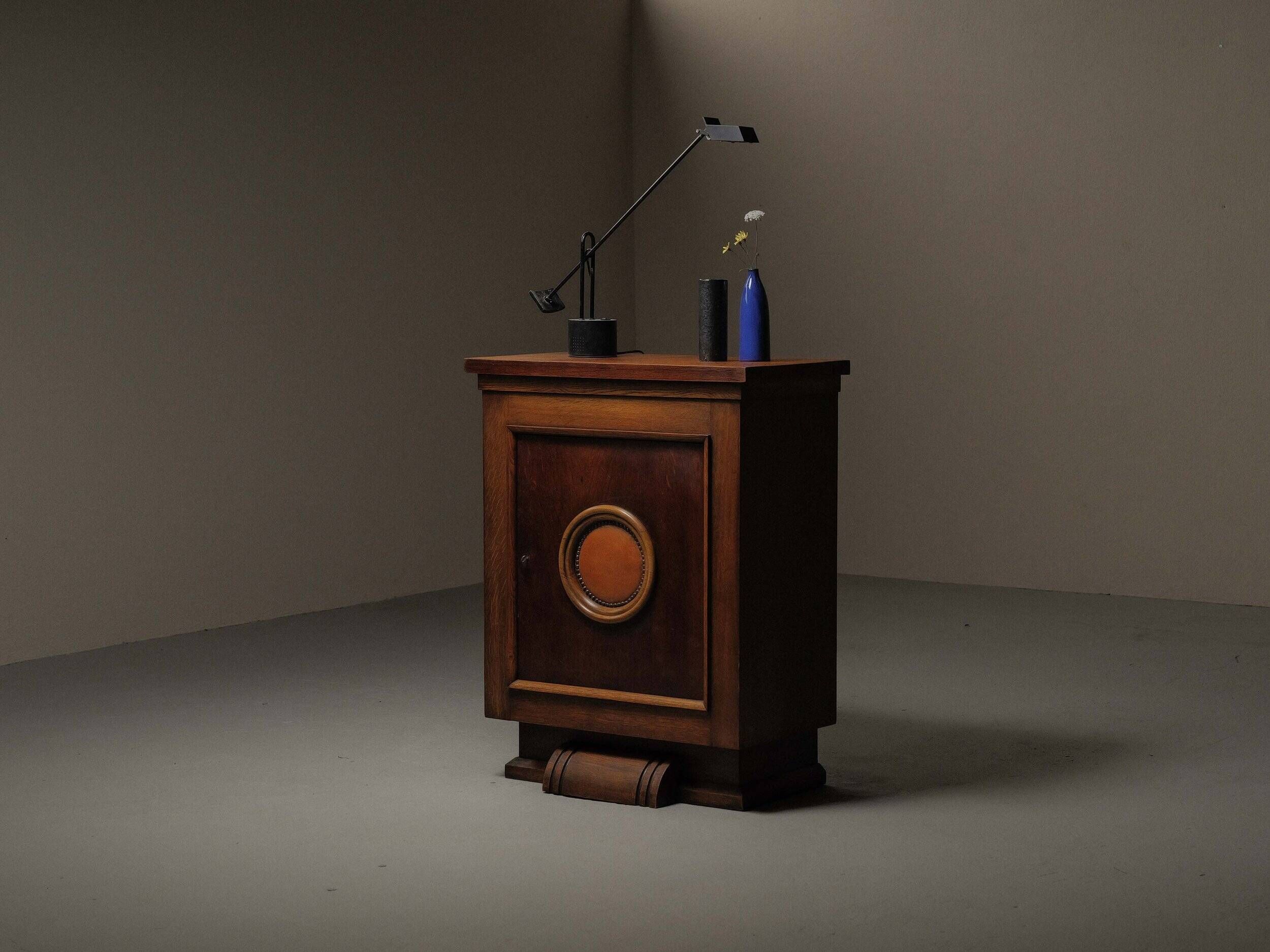 Modernist oak and leather furniture – France, circa 1940