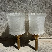 Old pair of wall sconces by Maison Lunel in brass and glass.