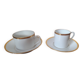 Set de 2 tasses en porcelaine de Limoges à bord doré - Jammet Seignolles