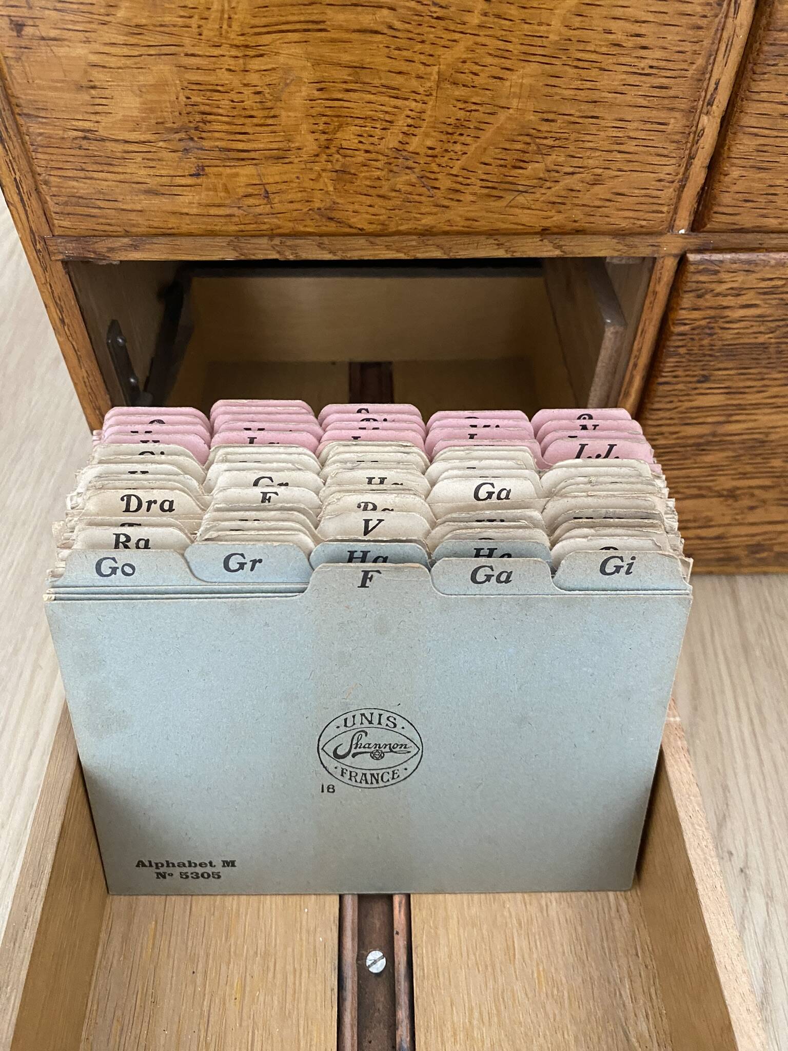 Vintage professional furniture, shannon unis france four-drawer filing cabinet for postcards