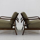 1930s Pair of Art Deco Armchairs in Walnut Finish, Czechoslovakia
