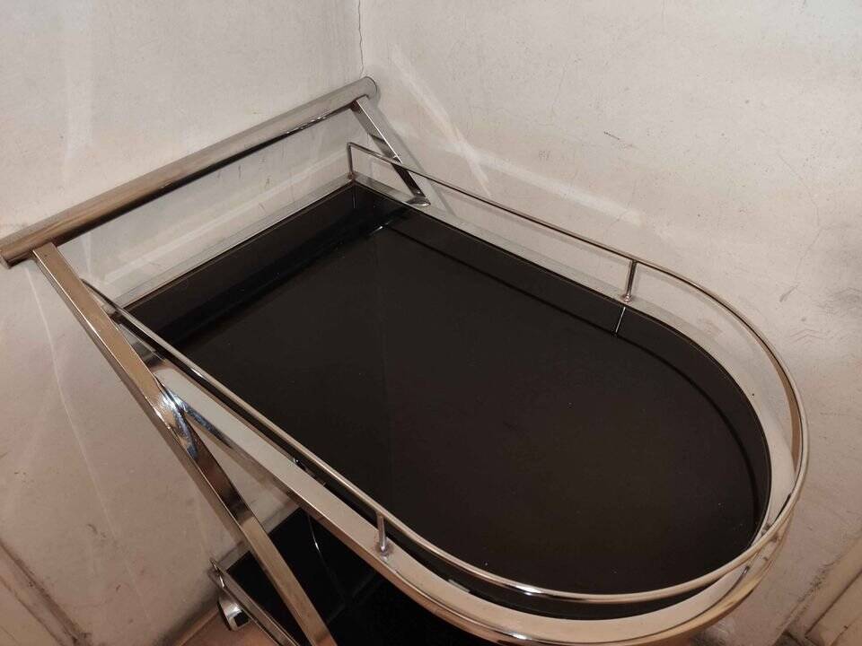 Vintage chrome and smoked black glass bar cart - 1970s design