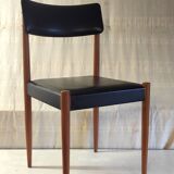 Chaise style scandinave en bois et similicuir - années 60/70