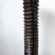 Solid oak press stool, metal base, 19th century.