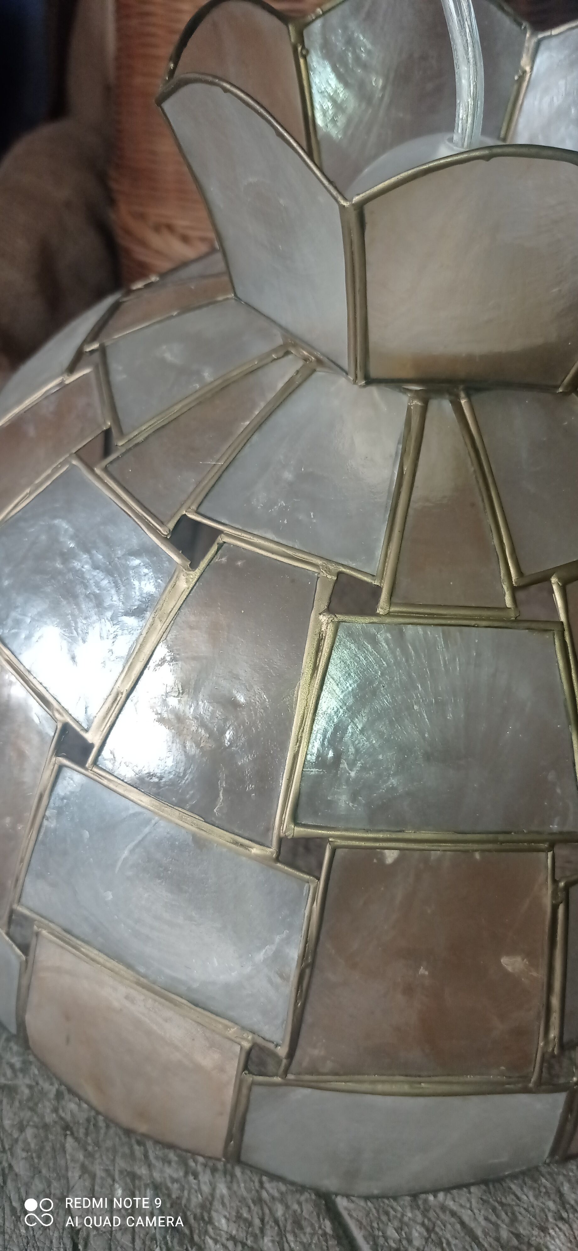 Mother-of-pearl & copper pendant lamp