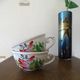 Kg luneville "street lamp" 2 breakfast cups for coffee or tea, earthenware, hand-painted flowers.