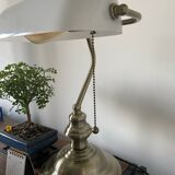 Lampe de banquier en bronze et opaline blanc Lampe notaire , Art Déco
