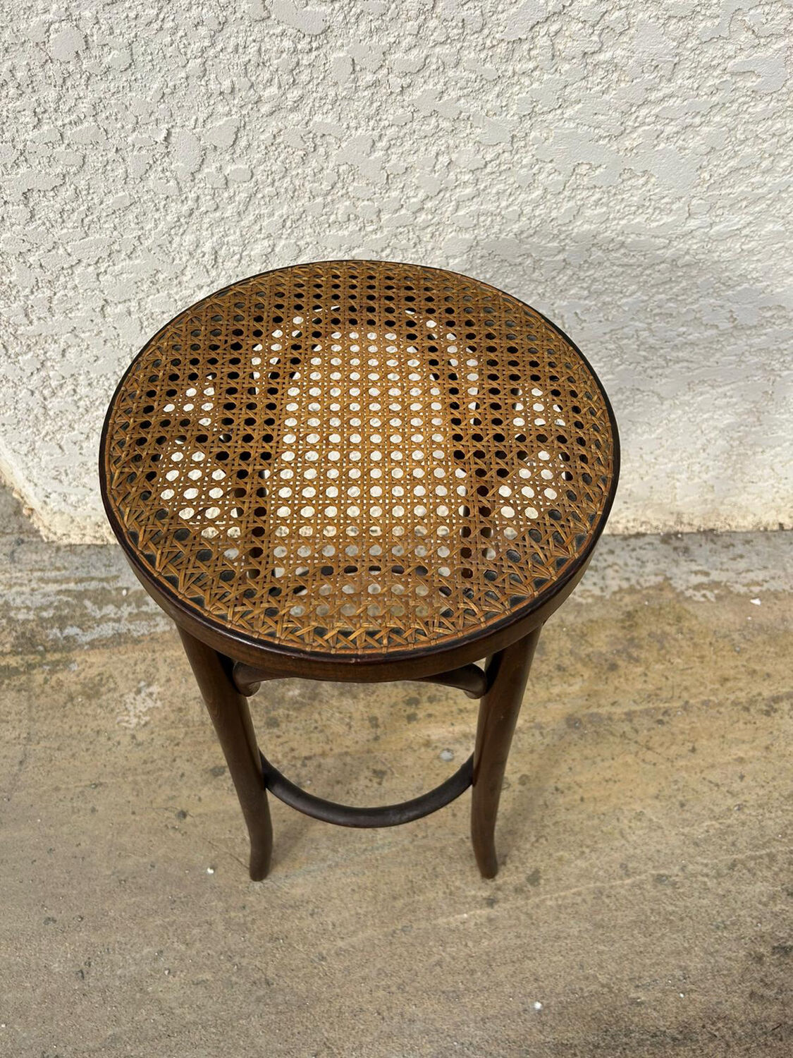 Tabouret de bar vintage en bois & cannage