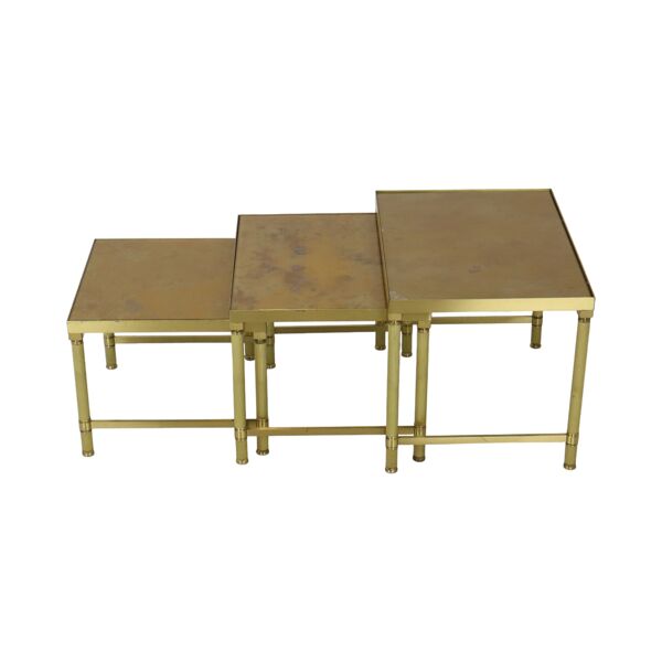 Ensemble de 3 tables gigognes design en laiton, cuivre, verre, doré, style maison jansen