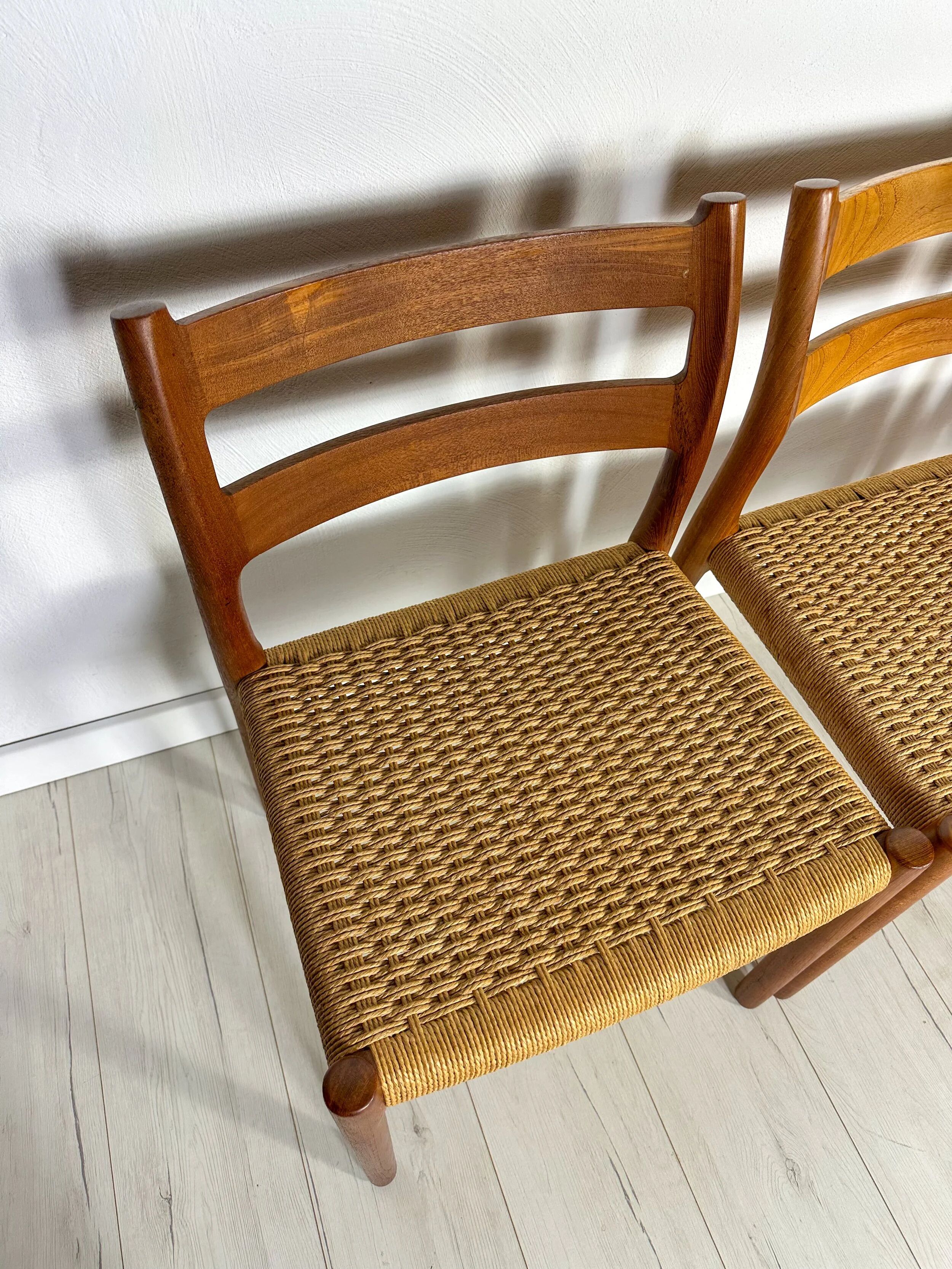 1960s Set of 6 Danish Teak Papercord Dining Chairs Model 84 by Niels Møller