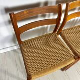 1960s Set of 6 Danish Teak Papercord Dining Chairs Model 84 by Niels Møller