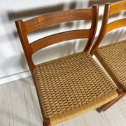 1960s Set of 6 Danish Teak Papercord Dining Chairs Model 84 by Niels Møller