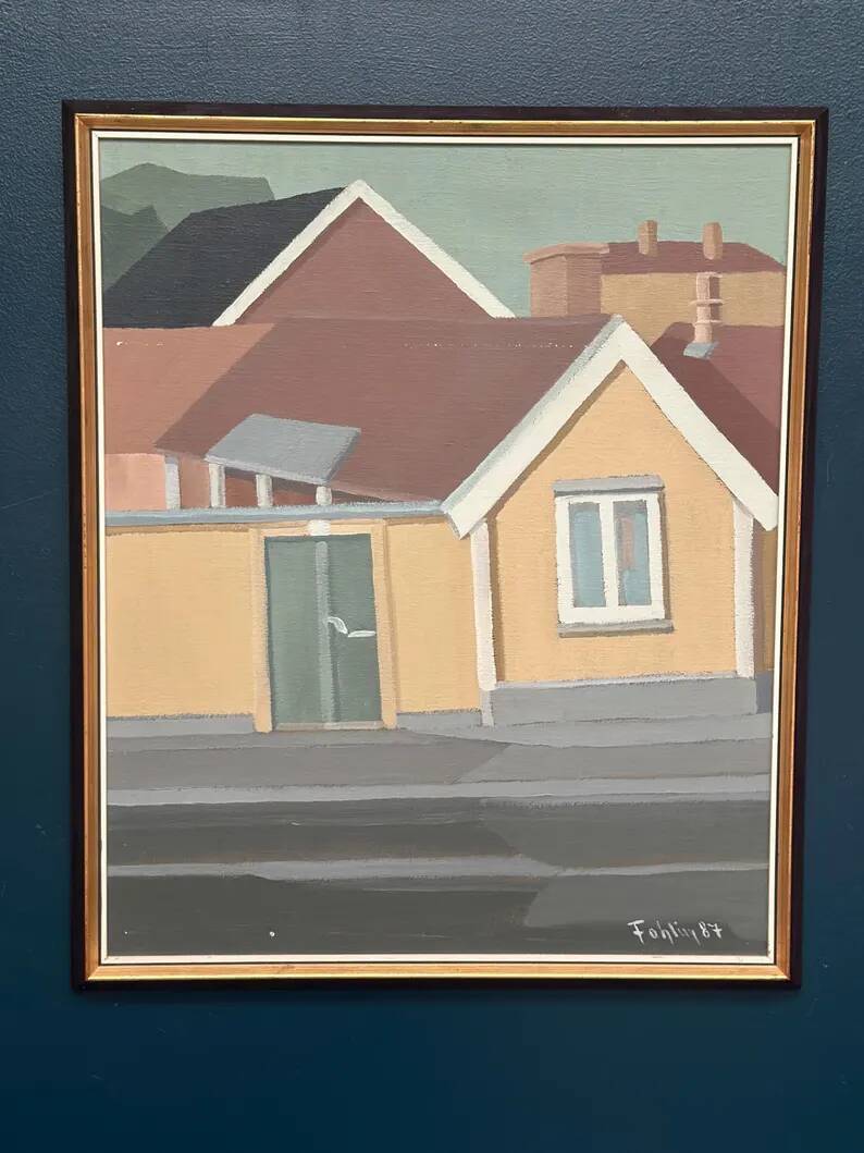 Original Vintage Swedish Oil on Canvas – “City Scene” by Gunnar Fohlin – Signed & Dated 1987 – Vintage & Framed