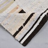 7x9 Brown Cream Striped Handmade Vintage Kilim Rug, 204x279Cm