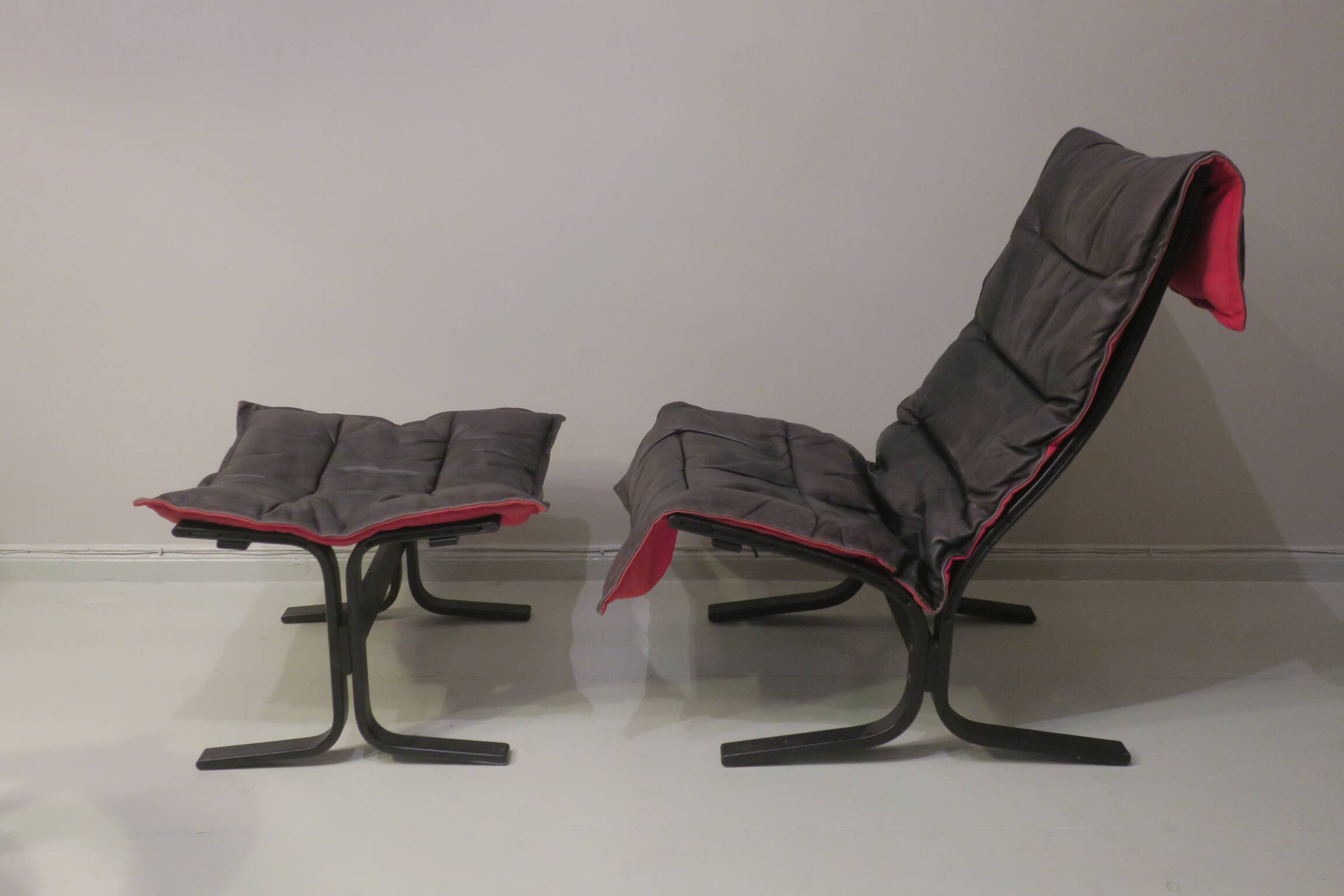 Ingmar Relling patinated leather lounge chair with ottoman, Norway 1960s
