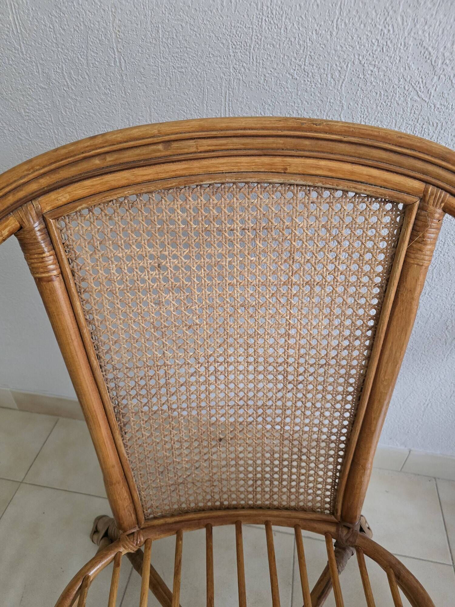 Pair of vintage rattan and cane armchairs – 1960s/70s