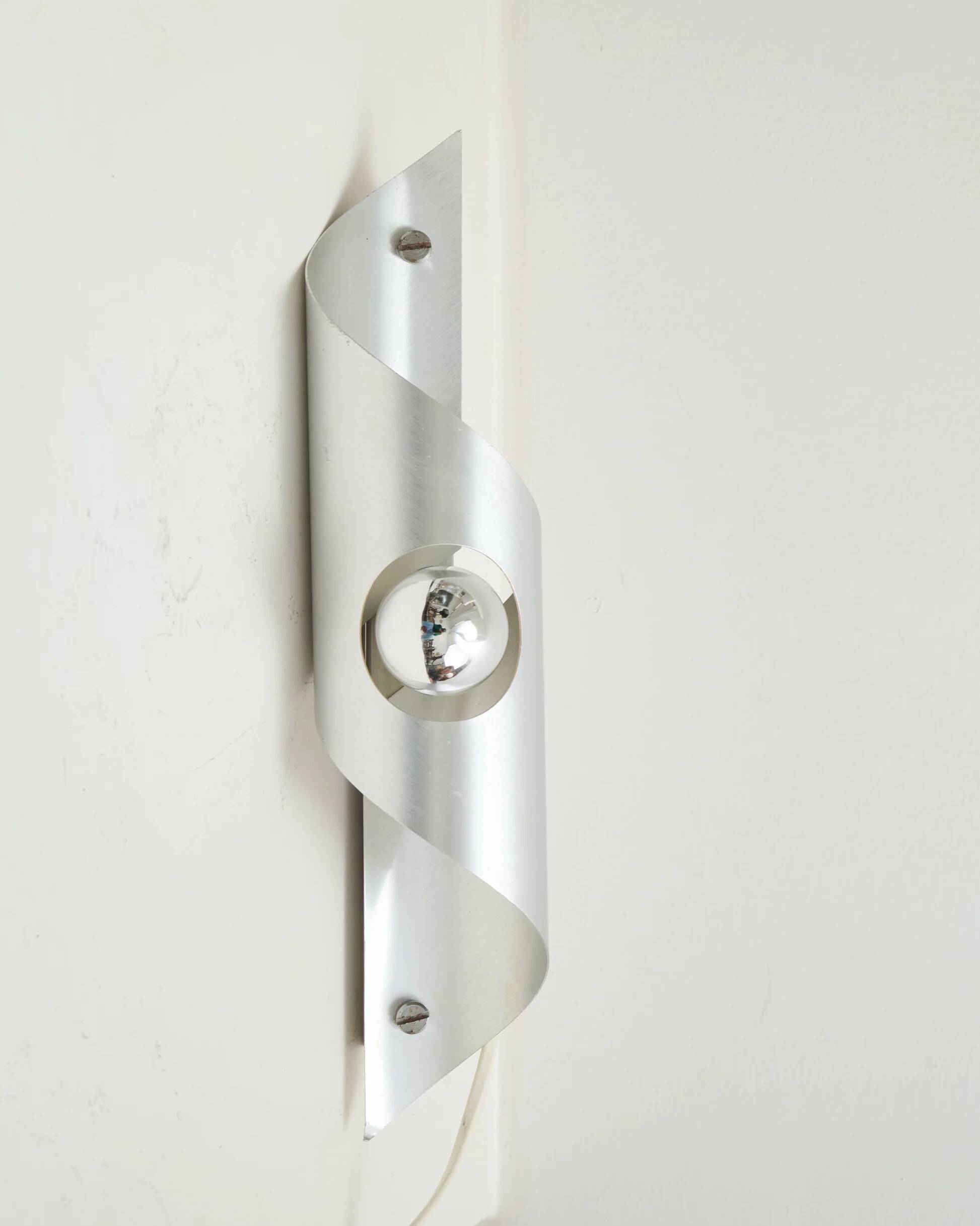 Cylindrical wall light Space Age, brushed aluminium, 1970-1980