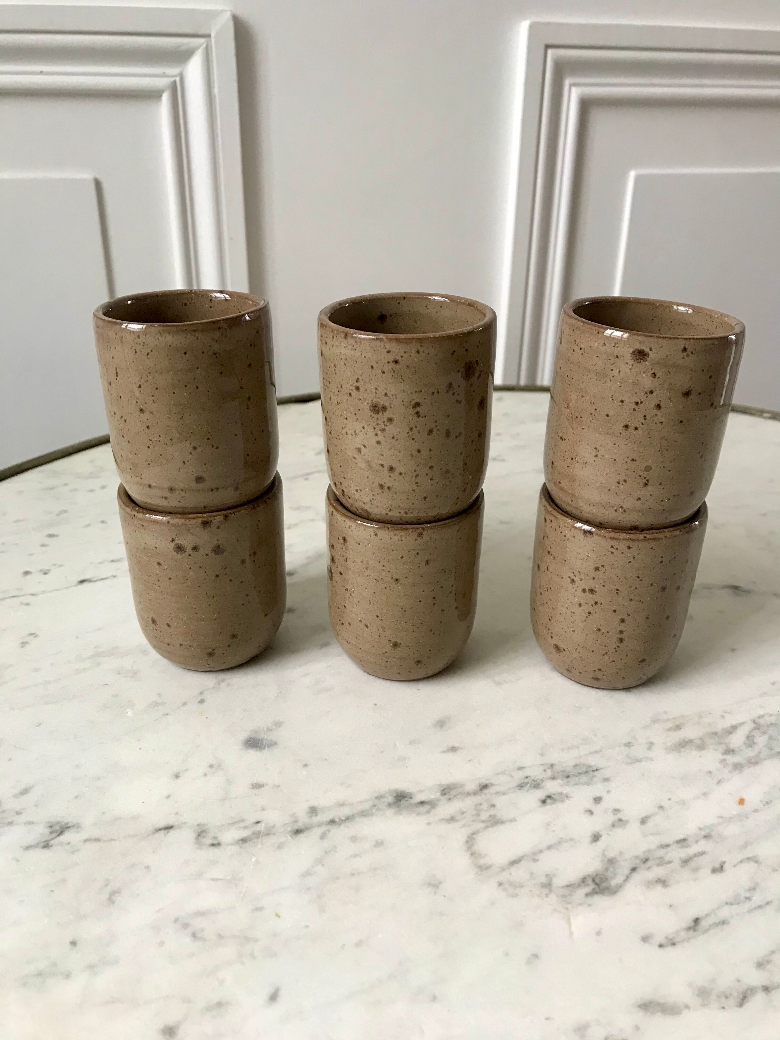 Set of 6 espresso cups in glazed stoneware 70s