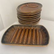 Asparagus service Sarreguemines 1 dish and 12 plates in barbotine.