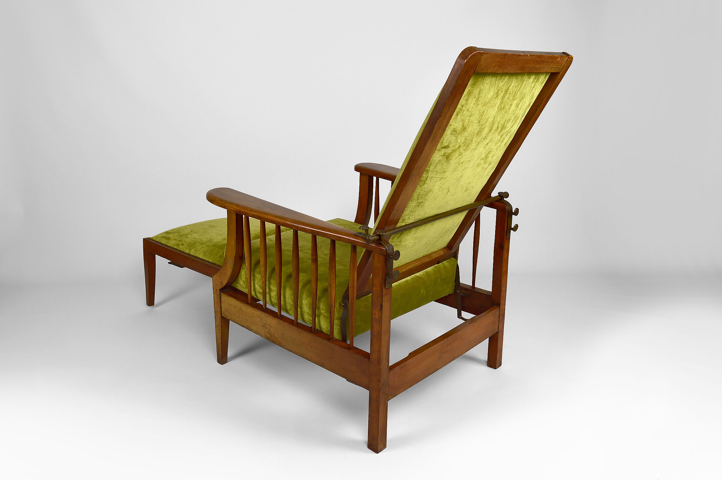 Morris armchair in beech and green velvet, United Kingdom, circa 1900