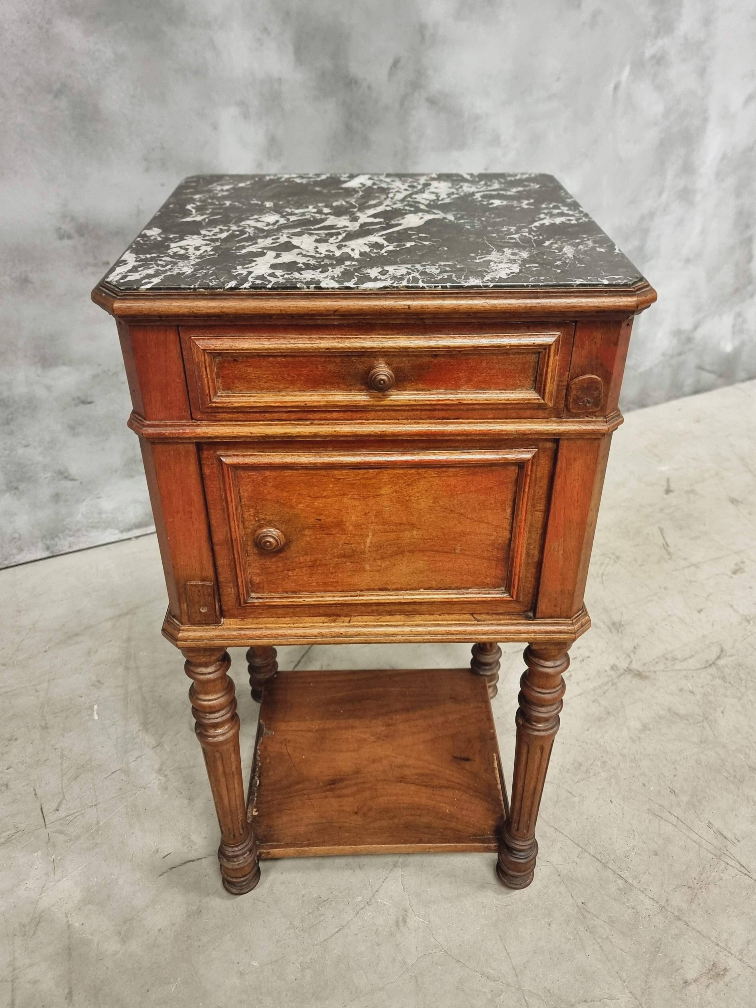 Antique bedside table sideboard with marble 40 x 77 cm